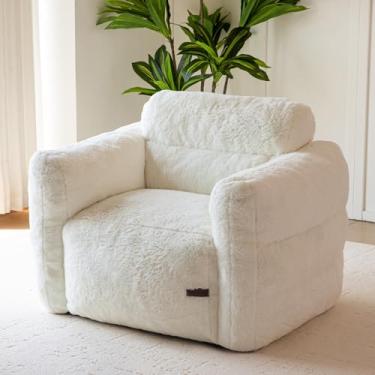 Imagem de MAXYOYO Cadeira gigante para adultos, sofá-saco de feijão ultramacio e fofo, sofá de chão grande para sala de estar e quarto, cadeira de leitura aconchegante com enchimento, bege