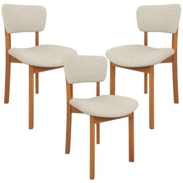 Imagem de Kit 3 Cadeiras Para Sala de Jantar Cozinha Living Estofada Dara L02 Linho Champagne - Lyam Decor