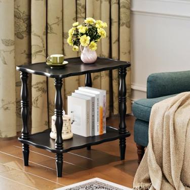 Imagem de Uniclinens Mesa lateral de madeira maciça – pequena mesa de cabeceira de madeira para sala de estar e quarto, preta