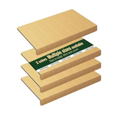 Imagem de Capas de prateleira de arame de PVC de 4 camadas – Capas de rack de arame de grão de madeira sintética para prateleiras, forros de prateleira para despensa, armário, banheiro e cozinha, à prova d'água
