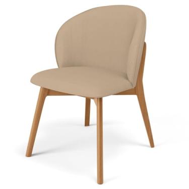 Imagem de Cadeira de Jantar e Estar Living Estofada Mia L02 Linho Bege Escuro - Lyam Decor