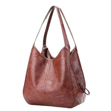 Imagem de Bolsa de Ombro Feminina em Couro Sintético, Estilo Hobo, Marrom, Design Vintage