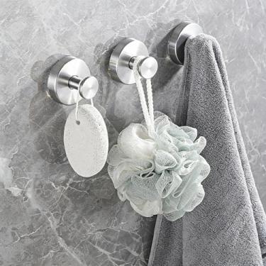 Imagem de Ganchos de ventosa resistentes, ganchos de toalha de banho removíveis para parede de banheiro, cozinha, vidro, espelho, azulejo, sem necessidade de perfuração, prata, pacote com 2