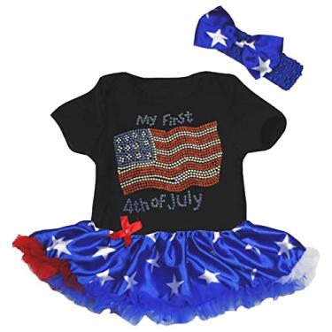 Imagem de Petitebella Vestido de bebê com a bandeira dos EUA 4 de julho com strass My First USA Nb-18m, Estrelas azuis/pretas, 3-6 meses