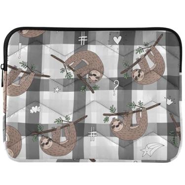 Imagem de Bolsas de laptop cinza xadrez marrom preguiça fofas bolsas para laptop, estojos e mangas sofisticadas bolsa universal para laptop de 13 polegadas