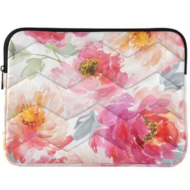 Imagem de Capa protetora para notebook com flores de peônia em aquarela para MacBook 13 polegadas, capa fofa para laptop de 33 a 35 cm, universal