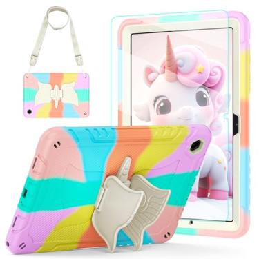 Imagem de TOMORRY Capa infantil para Samsung Galaxy Tab A11/A9 Plus 27.9 cm 2025/2023 com protetor de tela, suporte giratório de 360° e alça de ombro, suporte para lápis/capa protetora para Tab A11 Plus (rosa