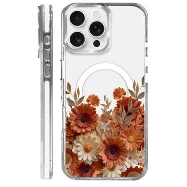 Imagem de MQJCYB Capa magnética para iPhone 16 Pro Max Design em base transparente, compatível com MagSafe, capa protetora fina de TPU macio para celular feminina e meninas - flores fofas florais femininas