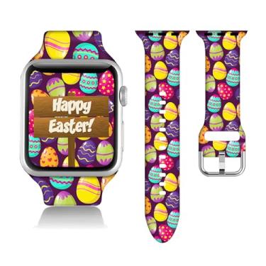 Imagem de Pulseira de substituição compatível com Apple Watch 38/40/41/42/44/45/46/49 mm. Pulseira de silicone macio para iPhone Series 11 10 9 8 7 6 5 4 3 2 1 SE.42 mm/44 mm/45 mm. Ovos de Páscoa