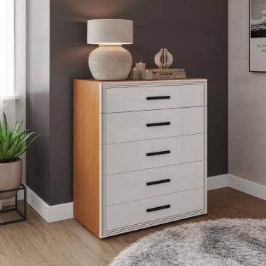 Imagem de Cômoda Valência 5 Gavetas Freijó Branco Politorno Móveis