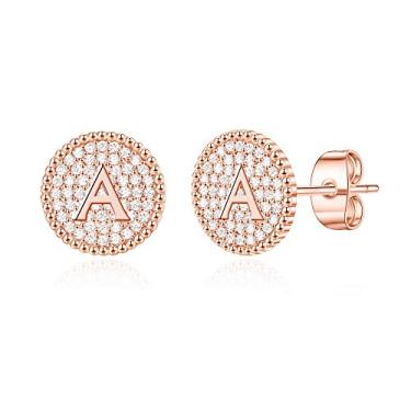 Imagem de Brincos femininos com inicial de prata esterlina/ouro rosa para mulheres, disco da moda, zircônia cúbica, letra A-Z, hipoalergênico, personalizado, joias, meias de Natal, presentes de aniversário para