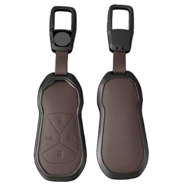 Imagem de Liga de zinco couro carro remoto chave fob caso capa escudo compatível com xpeng/xiaopeng p5 p7 g9 g3i acessórios automóveis(Brown a)