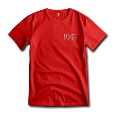 Imagem de Camiseta USP Logo Peito Esquerdo Malha 100% Algodão Premium, M, Vermel