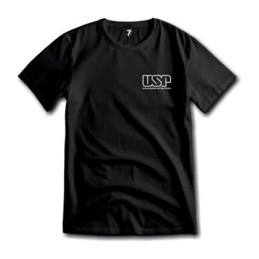 Imagem de Camiseta USP Logo Peito Esquerdo Malha 100% Algodão Premium, GG, Preto