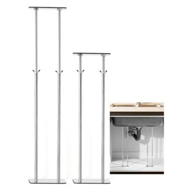 Imagem de Feeloco Suporte de pia embaixo da montagem, kit de suporte de pia ajustável de aço inoxidável, conjunto completo de suportes de pia para instalação fácil de pia de cozinha/banheiro (47-78 cm)