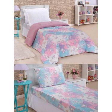 Imagem de Kit Edredom Solteiro Dupla Face e Lençol Capricórnio Malha Rosa - 100%