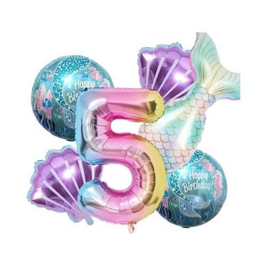 Imagem de Conjunto De Balões Em Forma De Cauda De Sereia 6 Peças Tema Oceano Con
