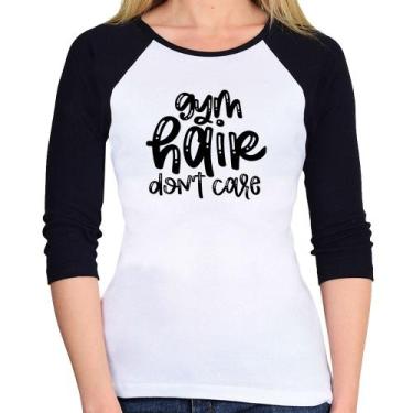 Imagem de Baby Look Raglan Gym Hair Don't Care Manga 3/4 - Foca na Moda, Branco,