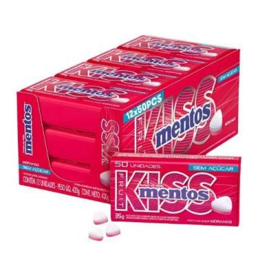 Imagem de Pastilha Sem Açúcar Mentos Kiss Morango Lata Pack 12Un 35g