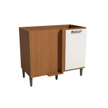 Imagem de Balcão de Cozinha Canto Reto Linna T723 c/ 1 Porta s/ Tampo 98cm Canela/Off White - Kappesberg