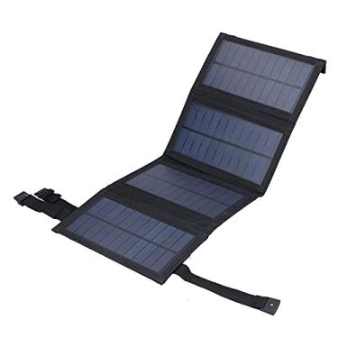 Imagem de SPYMINNPOO Carregador de Painel Solar USB Policristalino Portátil de 20 W para Exteriores, Banco de Energia Solar Dobrável para Camping, Caminhada, Escalada - Tecido de Tecido Oxford (Preto)