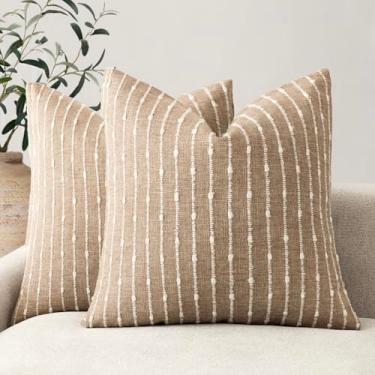 Imagem de Foindtower Pacote com 2 fronhas decorativas Jacquard Boucle, fronhas listradas, texturizadas, macias, aconchegantes, boho, almofada moderna para sofá, quarto, sala de estar, decoração de casa, 50 x 50