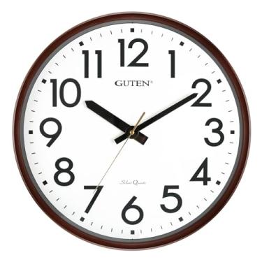 Imagem de Caysie Relógio de parede grande silencioso sem tique-taque, operado por bateria de quartzo, relógio marrom retrô decorativo redondo para sala de estar, quarto, cozinha, escola, escritório (marrom)