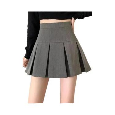 Imagem de Saia Mini Plissada Cinza De Cintura Alta Para Mulheres, Moda Vintage K