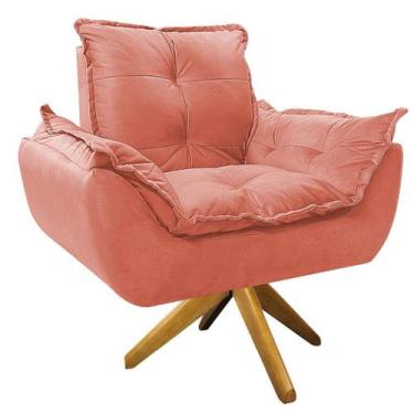 Imagem de Poltrona Opala Base Giratória de Madeira Suede Coral - Doce Sonho Móve