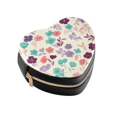 Imagem de Burbuja Mini caixa de joias em forma de coração com flores turquesa rosa para mulheres e meninas, estojo portátil organizador de armazenamento para brincos, anéis, colares e pulseiras