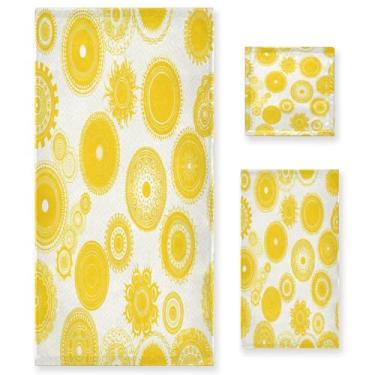 Imagem de xigua Conjunto de toalhas de banho de sol amarelo absorvente macio 3 peças toalha de banho toalha de mão toalhas decorativas para banheiro, academia, hotel, praia, piscina