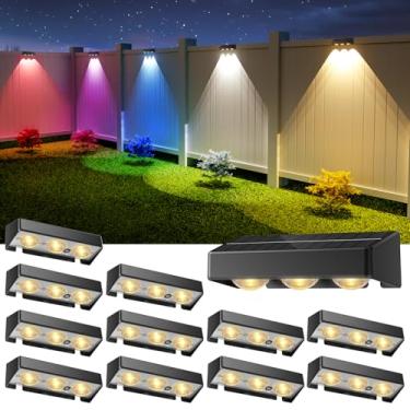 Imagem de NIORSUN Luzes solares de cerca, pacote com 12 lâmpadas solares, cor RGB, lâmpada LED IP65 à prova d'água, luz de cerca externa, lâmpada de pátio elétrica com lentes para exterior/quintal/corrimão