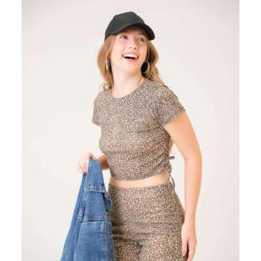 Imagem de Blusa Cropped Feminina Animal Print Canelada Drapeado -33002 - MARISA,