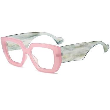 Imagem de AIEYEZO Óculos De Sol Com Armação Grossa E Luz Azul Para Homens Mulheres, Quadrados Da Moda Computador, Anticansaço Visual Previne Dor Cabeça (Rosa)