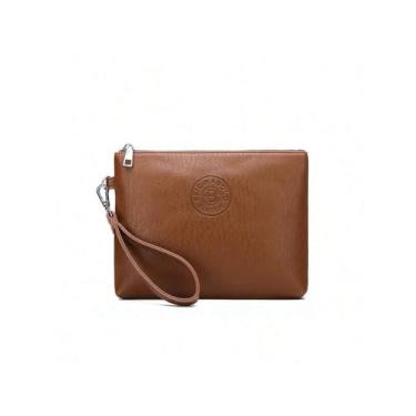 Imagem de Bolsa masculina de couro sintético macio com zíper e alça, Marrom