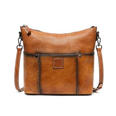 Imagem de FAIME Bolsa tiracolo de couro para mulheres - Bolsa de couro verdadeiro com vários bolsos bolsa feminina de tamanho médio para trabalho e uso diário, Marrom, Bolsa tiracolo feminina de couro vintage