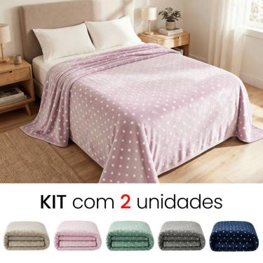 Imagem de Kit 2 Mantas Cobertor Casal Corttex Poá 180x220cm Microfibra Antialérgico Super Macio Premium