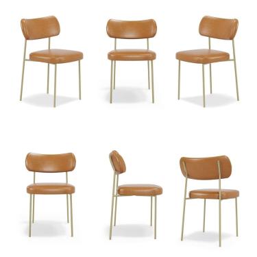 Imagem de Conjuto 6 Cadeiras Stela Champanhe Fixa Courino Whisky - Vallisa Decor