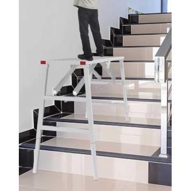 Imagem de Escada de andaime de escada - Plataforma de trabalho dobrável ajustável para terrenos irregulares, almofada antiderrapante, perfeita para uso doméstico e aplicações em bancadas de trabalho