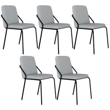 Imagem de Kit 05 Cadeiras Estofada Para Sala De Jantar Loft Preto C01 Courino Saturno Off White -...