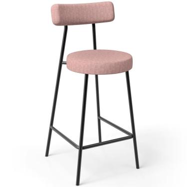 Imagem de Banqueta Baixa Bar Cozinha Sala De Jantar Aço Milão L02 Linho Rosa - Lyam Decor