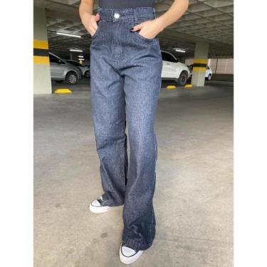 Imagem de Calça Wide Leg jeans marmorizada Pantalona boca larga cintura alta pre