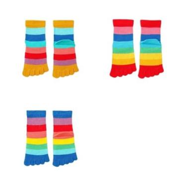 Imagem de Meias Coloridas Listradas Para Crianças, Meias De Cinco Dedos, 3 Pares