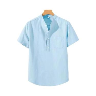 Imagem de Camiseta Masculina De Verão, Manga Curta, Cor Sólida, Gola Alta, Respi