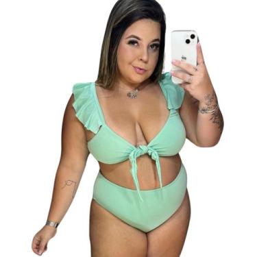 Imagem de Biquini Búzios Feminino Plus Size GG Sem Bojo com Ombreira, Verde ment