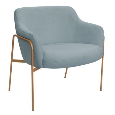 Imagem de Poltrona Decorativa Jade Base Aço Ouro Fosco Bouclé Azul Claro - Nexta Casa