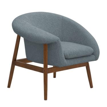 Imagem de Poltrona Decorativa Yumi Base Madeira Braço Direito Bouclé Azul Claro - Nexta Casa