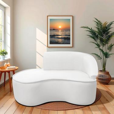 Imagem de Divã Recamier Curvo Sala De Estar Recepção Marrocos 150cm Lado Esquerdo Bouclé Branco