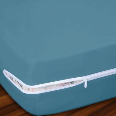 Imagem de Capa De Colchão Solteiro Anjos E Sonhos 1 Peça 100% Algodão - Azul