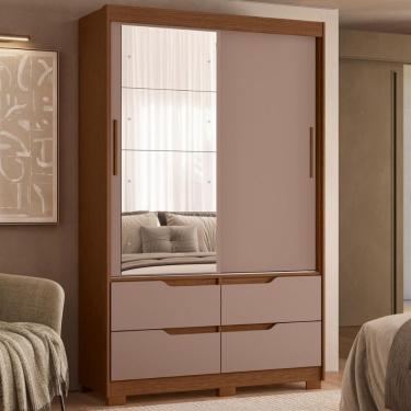 Imagem de Roupeiro 2 Portas 4 Gavetas Com Espelho Nogueira